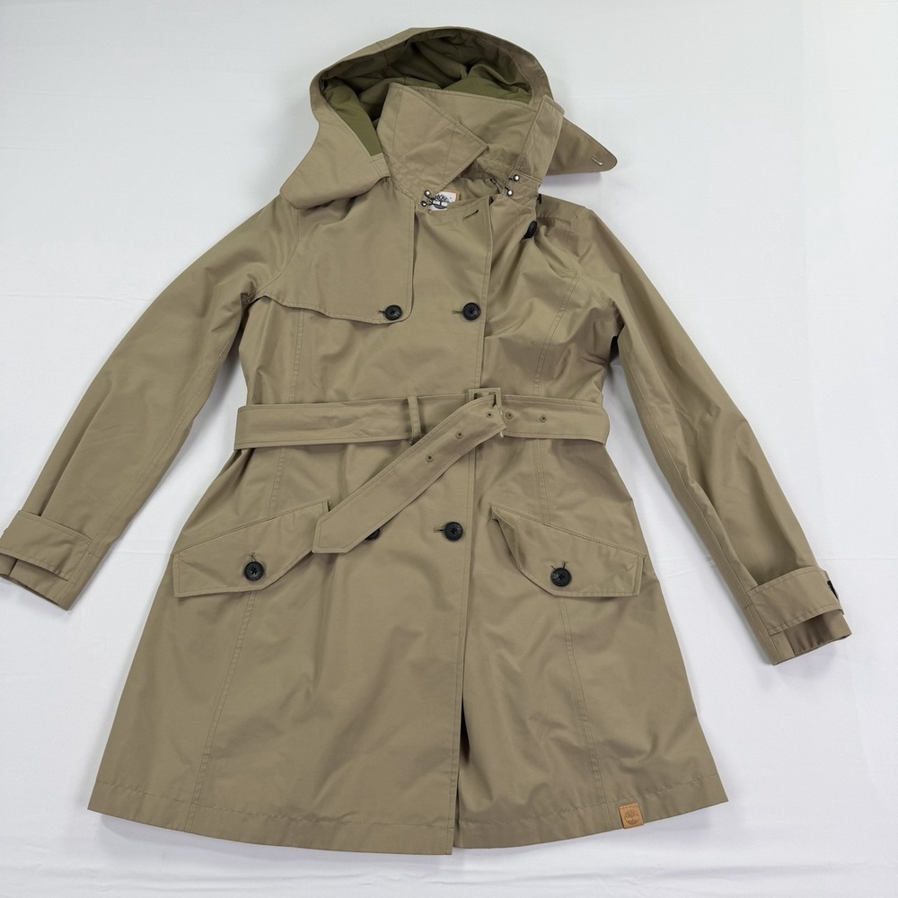 Timberland Women's S DryVent Waterproof Trench Coat Hooded Belted Beige Raincoat